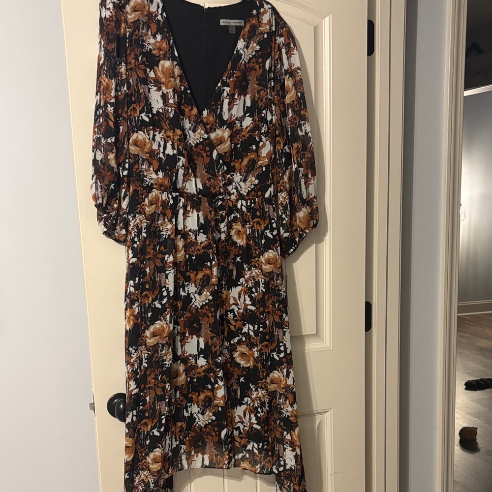 Danny & Nicole Black and Brown Floral High Low Dress